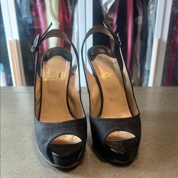 Elegant Black Peep-Toe Slingback Heels - Picture 1 of 6